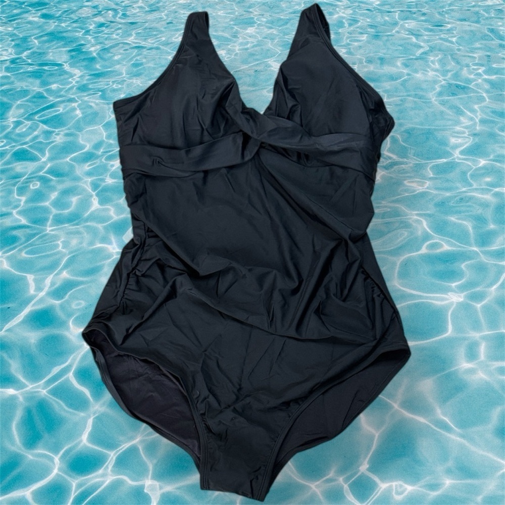 NWOT Roots Classic Black Twist-Front One-Piece Swimsuit sz 18